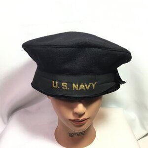 Vintage 60s US Navy Enlisted Black Wool Hat 1960s True Vintage 7 1/4